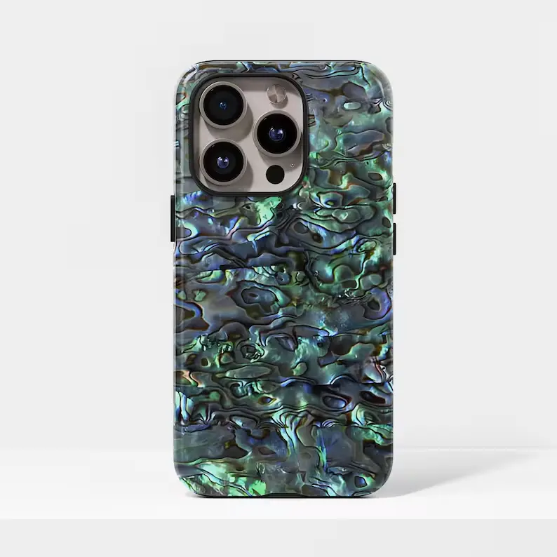 Natural Abalone Shell Smartphone Casing - Durable, Glossy, Shockproof Polycarbonate TPU Accessory for iPhone 17,16,15,14,13,12,11 Cellphone Protection, Accessories