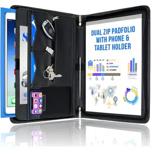 Zipper Padfolio Portfolio Binder Organizer Faux Leather Portfolio for Resume Documents Phone Tablet Business Supplies and Cards with Letter Sized Notepad Included