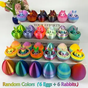 12-Piece 3D Printed Bunny Egg Models Set, Decorative Figurines, Includes 6 Colorful Eggs & 6 Bunnies, Multi-Color Decorations for Home Indoor Outdoor Use