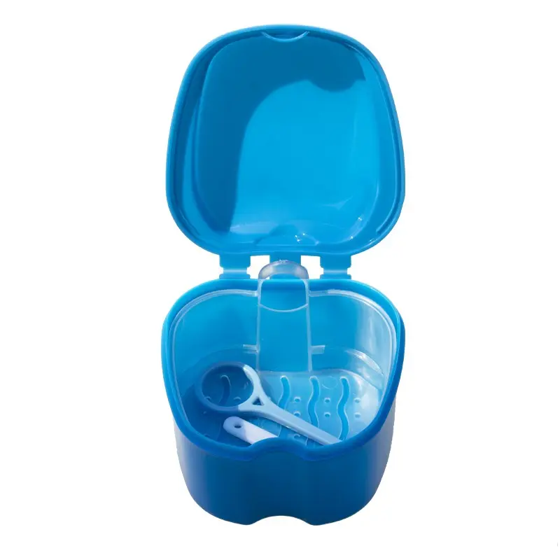 Dental Apple False Teeth Storage Box with Cleaning Brush and Hook, Denture Care Case, Dental Accessories for Orthodontic Retainers Cleansing, Denture Care Tool