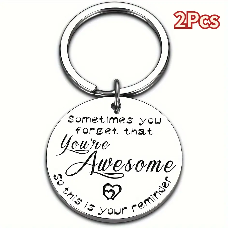 Stainless Steel Engraved Phrase Keychains - 2pcs Set, Fashion Costume Jewelry Accessories, Inspirational Quote Statement Slogan, Motivational Gift for Men, Birthday Gift Idea, Statement Slogan Keychains, Reminder Charm