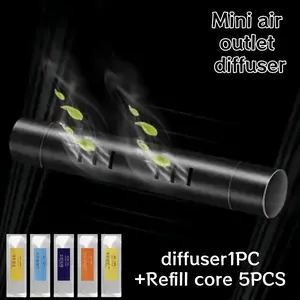 Car Air Freshener 6-Piece Kit: 1 Alloy Vent Diffuser + 5 Solid Refills, Car Interior Accessory for Odor Elimination