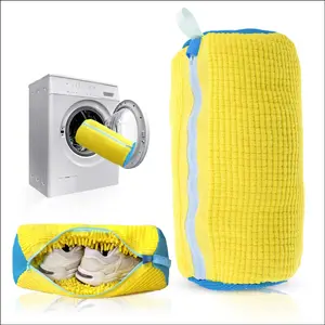 2PCS XXL Shoe Washing Machine Bags for Washer and Dryer Reusable Durable Zipper Sneaker Tennis Shoe Cleaning Bag for All Shoe Types Yellow