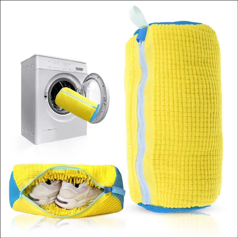 WTADAY 2PCS XXL Polyester Shoe Bags for Washing Machine - Reusable Laundry Bags with Durable Metal Zipper & Pull Lock, Machine Washable, Yellow Home Accessory for All Shoe Types, Enables 360° Deep Clean