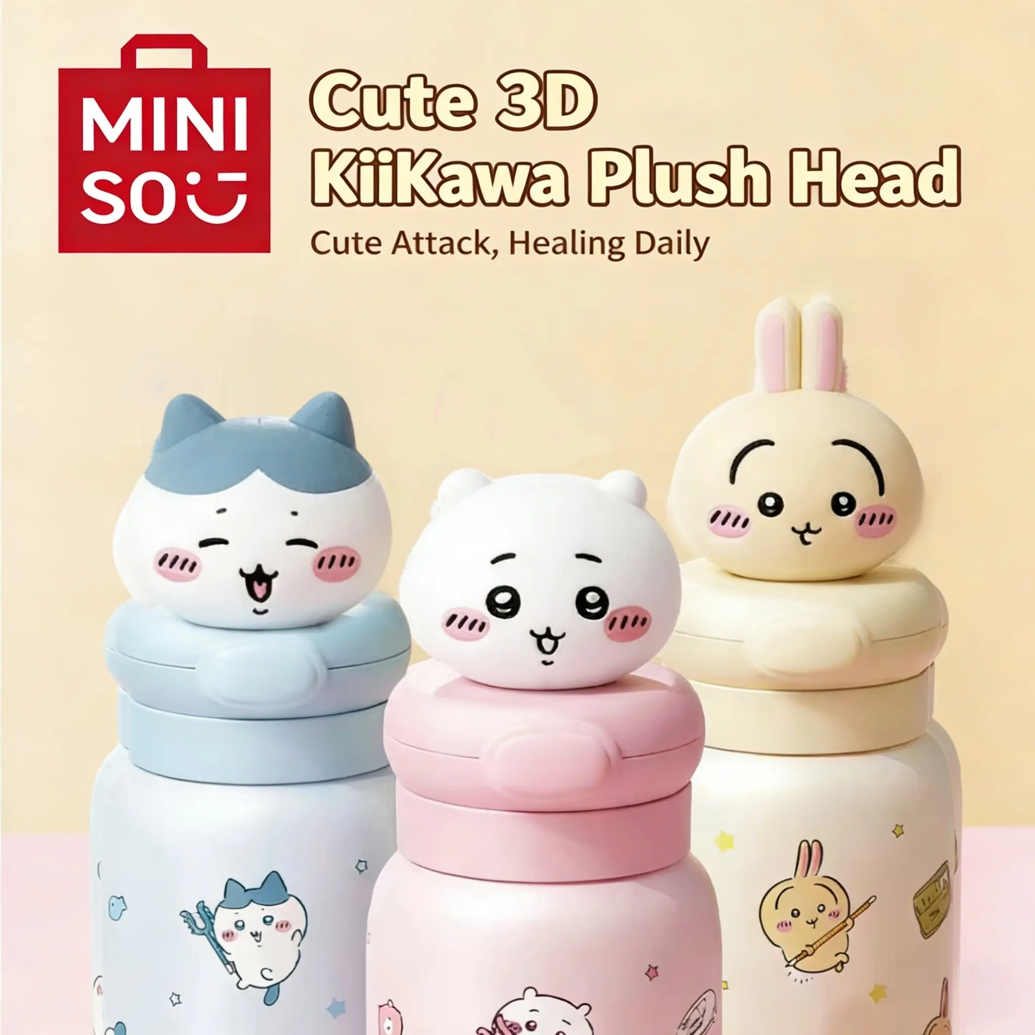 MINISO Chiikawa Character Vacuum Insulated Tumbler - 316 Stainless Steel, Cute Plush Design, Leak-Resistant Water Bottle, Ideal Christmas/Birthday Gift for Kawaii Lovers