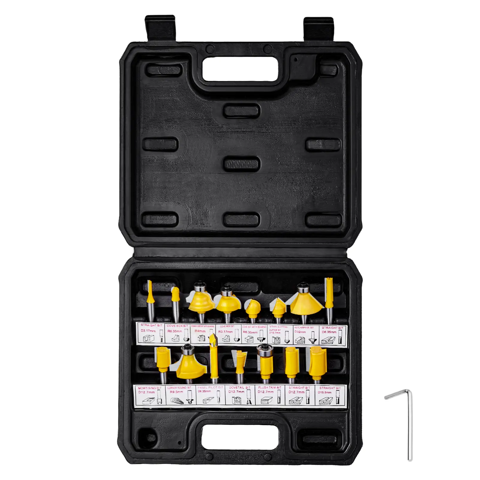 【Summerfinds】VEVOR 15-Piece Carbide Router Bit Set with Carbide Blades1/4 Inch ShankPlastic Carrying CaseWoodworking Tools for Professional Carpenters & BeginnersCompatible with WoodMDFParticle BoardPlywood, Carbide Blades