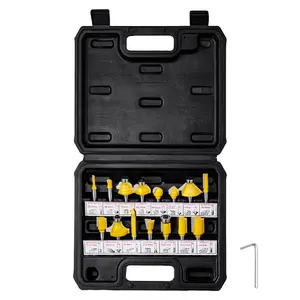 VEVOR Router Bits Set,  15 Pieces, Carbide Router Bit Kit with 1/4 Inch Shank, Plastic Carrying Case, Woodworking Tools for Professional and Beginners Carpenter, for Wood MDF Particle Board Plywood