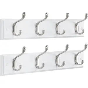 Coat rack wall mount 2 pack, coat hooks wall hooks coat hangers for wall, hat racks hooks for hanging coats wall mounted, white