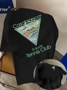 Casablanca Saint Bart Tennis Club printed short sleeved high street retro men's T-shirt, unisex versatile T-shirt