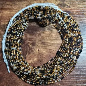 Tie On Body Jewelry - Multi Gold, Black, & Clear Waistbeads PLUS SIZE for Women, 55" Length