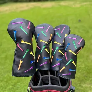 Colorful Golf Club Cover, 4/6/8/10/12/14 Club Head Cover, Wooden Club Cover, Half Circle Straight Bar, Straight Line Push Rod Cover, Club Protection Cover, Golf Accessories