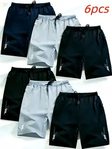 6Pcs Men'S  Workout Shorts, Dry And Fitted, Perfect for The Gym And Basketball Activities   Men's Casual Athletic Shorts with Zipper Pockets - Breathable Polyester, Elastic Waistband, Multi-Color Basketball & Sports Wear, Machine Washable