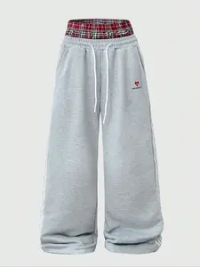 Men's Casual Street Style Two-Piece Sport Pants, Thick Knit Joggers, Elastic Waistband & Drawstring, Simple Los Angeles Pattern, Athleisure Style Pants