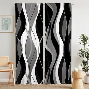 Abstract Art Striped Blue Line Print Curtains, Bedroom Office Kitchen Living Room Study Rod Pocket Curtains