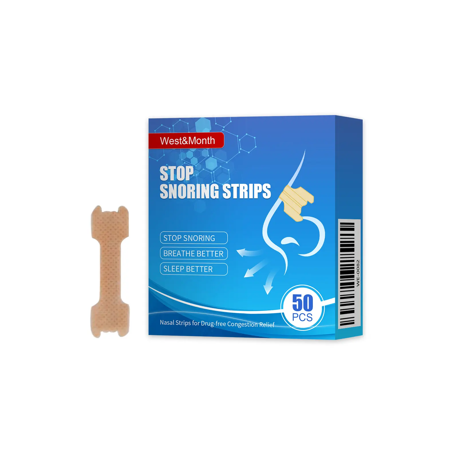 West&Month Stop Snoring Strips, Anti-snoring Dredging Respiratory Tract Anti-snoring Stop Patch Care Peppermint chewable breather