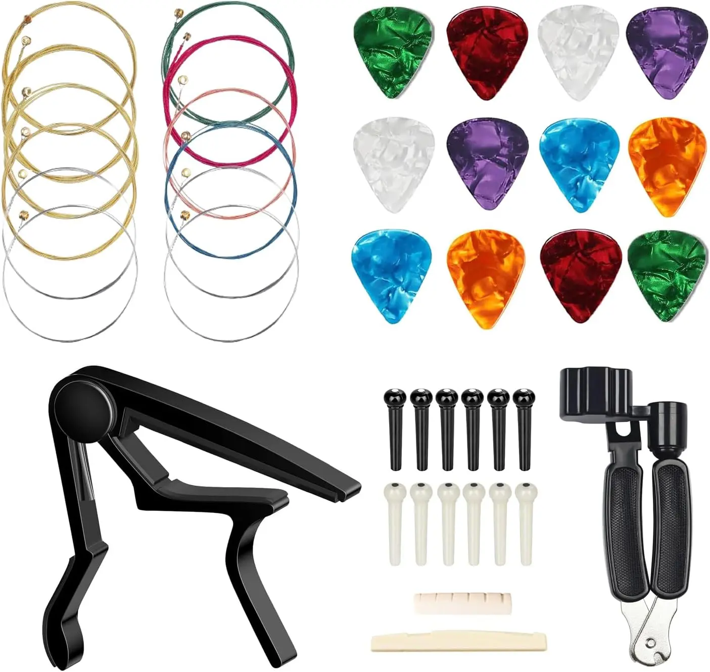 3 in 1 guitar string winder cutter and pin puller, Acoustic Guitar Accessories Kit, Guitar Tool Changing Kit Including Acoustic Strings, Picks, Capo, Bridge Pins
