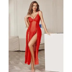 Women's Floral Lace Babydoll Lingerie Set - High Slit Mesh Nightgown with Sheer Lace Trim, Seductive Aesthetic Bodysuit Teddy, Elegant Feminine Chic Sleepwear for Plus Size Womenswear # minimalist style basic womenswear