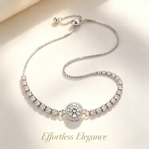 Women's Diamond Encrusted Tennis Bracelet - 2CT, Silver-Plated, Tarnish-Resistant, Halo CZ Bolo Bracelet with Full Micro Pave, Diamond Encrusted Bracelet