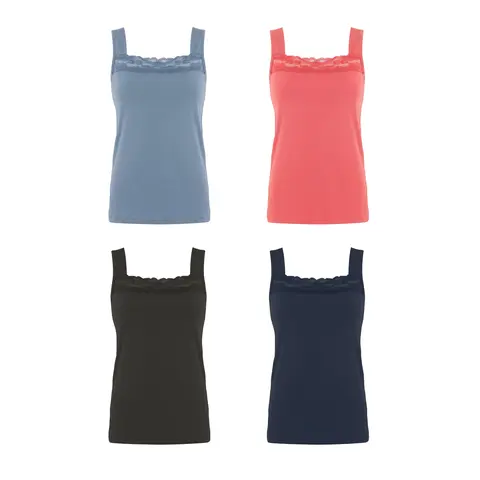 Urban Diction Lace Detailed Camisole Packs- Set of Four, Multi Colors Comfort Womenswear Casual Elegance Fitted Soft