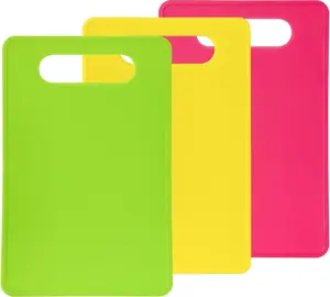 Plastic Cutting Board Set, 3 Pack Small Kitchen Chopping Boards, BPA Free, Dishwasher Safe, Color Coded Pads for Meat, Vegetables, Fruits