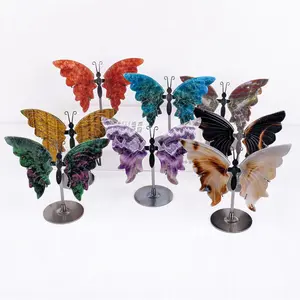 Rock Crystal Butterfly Wings Ornament, 1 Count Natural Home & Office Decor, Romantic Gift for Christmas and Special Occasions