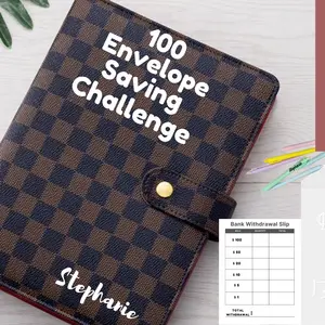 100 ENVELOPE SAVING CHALLENGE | Personalized Name | with Pen | A5 Plaid | PU leather financial goal challenge binder savings challenge