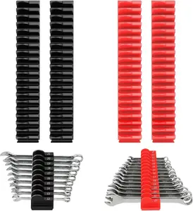 80 pcs MAGNETIC Modular Wrench Organizers for Tool Drawers - Wrench Rack with Metric & SAE Labels, Perfect Tool Storage Holder. Gift for father, brother and boyfriend (With Magent) (Black and Red)