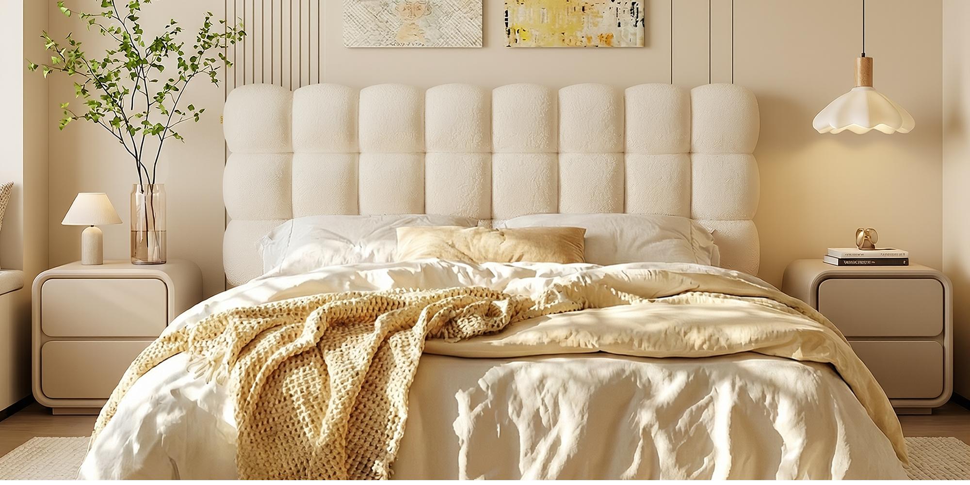 Pinmoco Upholstered Headboard with Adjustable Height, Memory Foam Cloud-Shaped Ergonomic Design【Headboard Only】