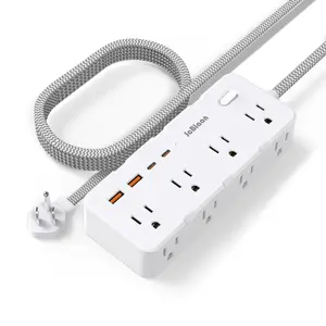 Flat Extension Cord 5FT, Surge Protector Power Strip with 8 Widely Outlets 4 USB Ports, Wall Mount Outlet Extender for Home Office, Dorm Room