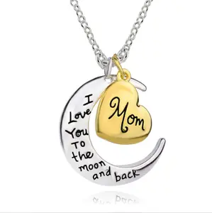 Mom, I Love You to The Moon and Back, Necklace - Crecent Moon and Heart, Great Mothers Day Neckalce