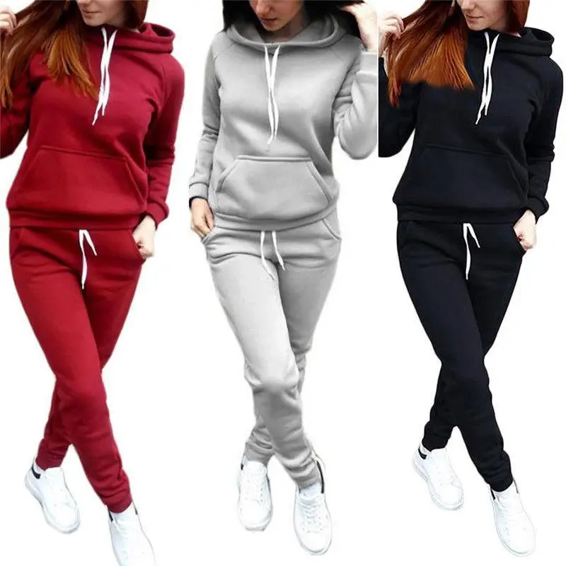 Women's Tracksuit Set, Casual Solid 2-Piece Winter Outfit with Long Sleeve Hoodie and Sweatpants, Sporty Thermal Lounge Wear for Gym, Gym Ootd, Outfit Inspiration, Workout Outfit Inspo