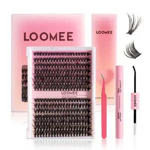 LOOMEE DIY Lash Extension Kit 280 PCS Individual Clusters 48-72H Bond Seal 9-15mm Ultra-Fine Fibers C-Curl D-Curl Professional Tools for Soft Natural Look - Cosmetic, Eyelash