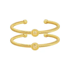 Aprilery Sun and Moon Cable Bangles – Golden Twisted Cuff Bracelet Set with Celestial Motifs