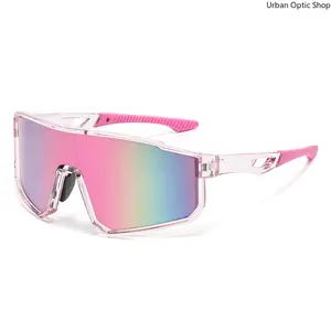 One Piece Cycling Sunglasses for Men Women, UV400 Protection Windproof Colorful Mirrored Sports Eyewear for MTB Road Bike Riding Driving Outdoor Activitie