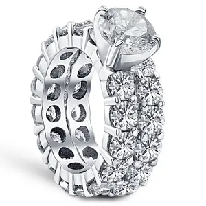 9 1/2ct Diamond Eternity Engagement Ring Wedding Set 14k White Gold Lab Grown