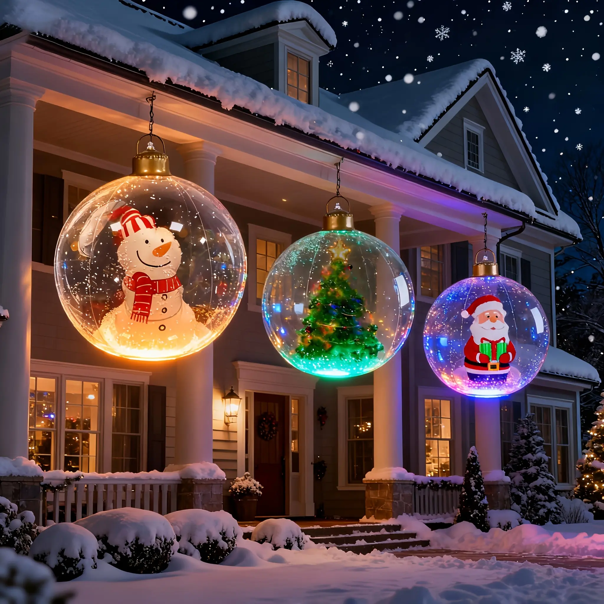 1pc 25.98in Giant PVC Thickened Ball-in-Ball Inflatable Ornament, Classic Breathable Outdoor Courtyard Christmas Decoration with Santa Claus, Christmas Tree, Snowman Cartoon Patterns