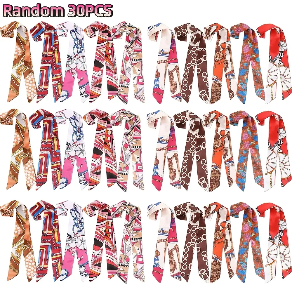 Women's Satin Bag Accessories Set (30pcs) - Casual Stretch Woven Handle Ribbon, Head Scarf, Neckerchief, Headband Charm for Adults, Fashion Accessory Gifts
