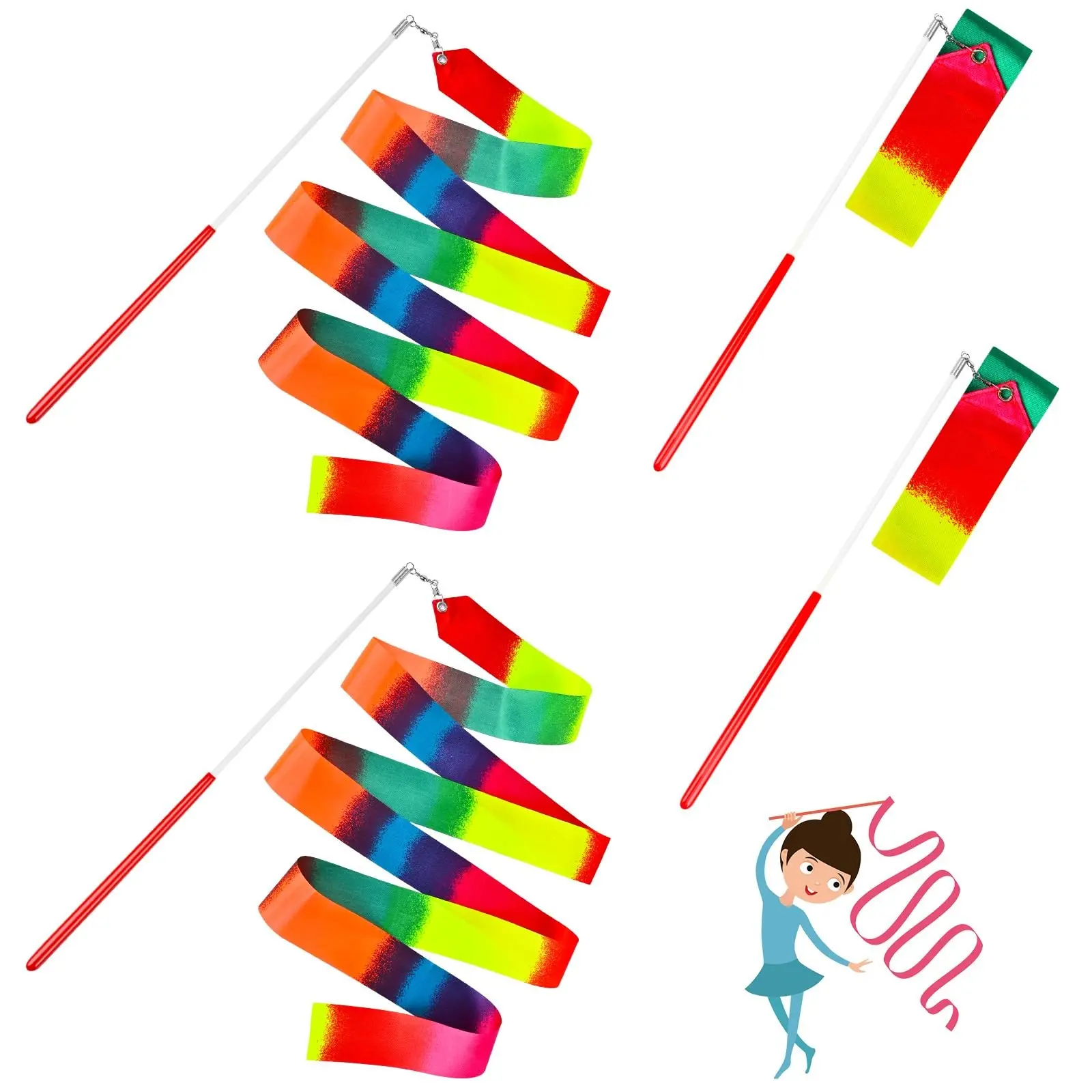 4PCS 78.7 Inch Rhythmic Dance Ribbons with Wands Gymnastics Ribbon Dancer Wand Twirling Dancing Ribbon Streamers Gymnastics Equipment
