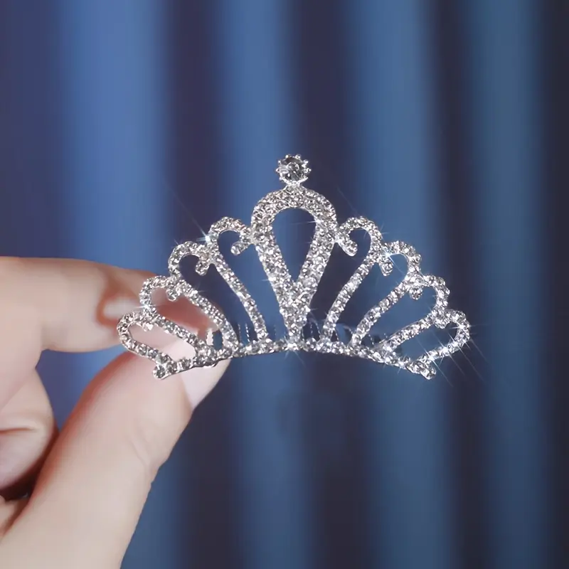Kids' Glittering Rhinestone Princess Crown Headband - Angel-Themed Hair Accessory with Secure Comb Attachment, for Birthday & Party Photo Shoots, One Size, Elegant Children's Accessory