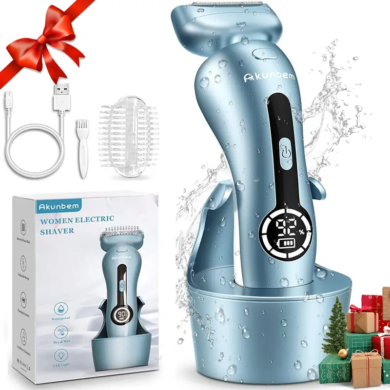 Akunbem Electric Shaver for Women Best Electric Razor for Womens Bikini Legs Underarm Public Hairs Rechargeable Trimmer with Detachable Head Cordless Wet Dry Use Precise Safe Christmas Gift New Year Gift Shaving Waterproof
