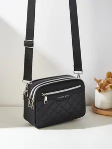 Women's Fashion Letter Embroidered Square Crossbody Bag, Adjustable Shoulder Strap, Multiple Zippers, Plain Color, Stylish Handbag, Adjustable Strap Purse, Casual Shoulder Bag, Cross Body Bags, Adjustable Crossbody Purses