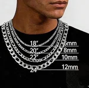 Men's 925 Sterling silver plated 6MM/8MM/10MM/12MM Chain Necklace for Man Women Fashion Jewelry High End Necklace， 20-24 Inch Italian-Style Cuban Link, Tarnish-Free Nanotech Coating, Hip Hop Streetwear,Minimalist Layering Jewelry, Gift for Him