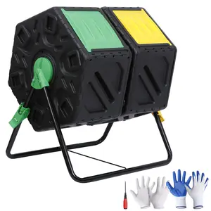 SUPERDEAL Dual Chamber Compost Tumbler, 37 Gallon - Heavy-Duty Rotating Outdoor Composter Bin for Garden and Yard Waste