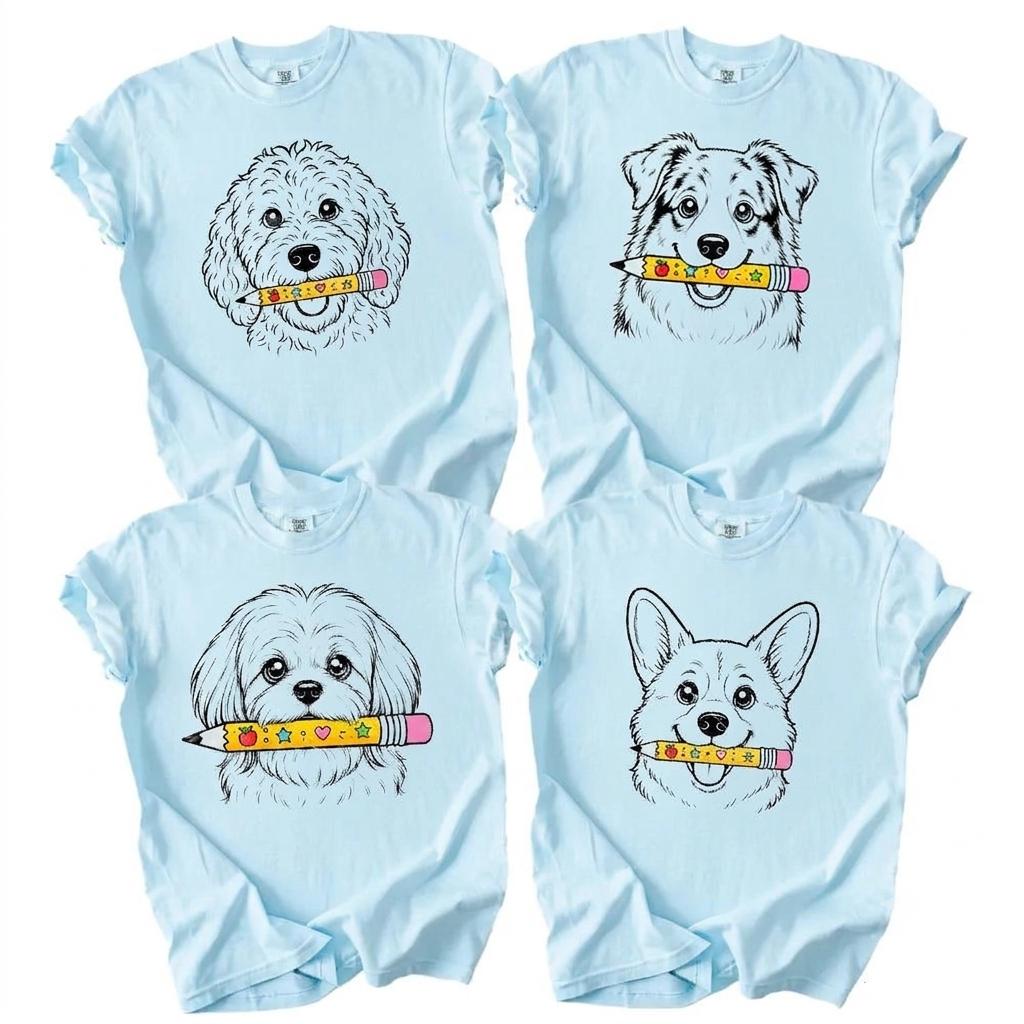 Comfort Colors 50+ Dog Breeds Back to School T-Shirt, Cute First Day of School Teacher Tee, Puppy Graphic Shirt, Kindergarten to 5th Grade School Gift, Dog Mom Teacher Apparel, Unisex Tee, Chambray Color