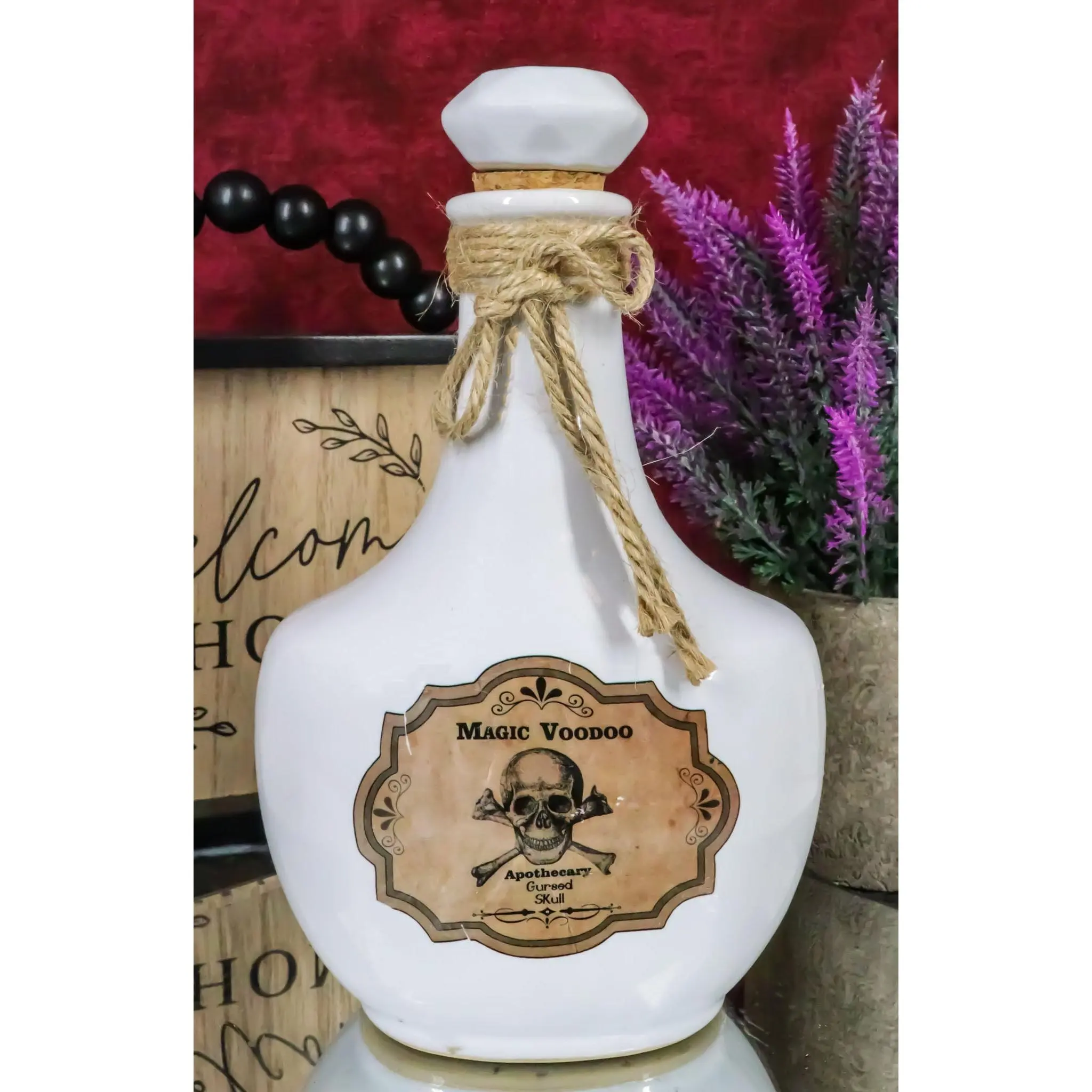 Ceramic Apothecary Potion Bottle - Magic Voodoo Cursed Skull Witch Poison Prop, Halloween Decor, Kitchenware Accent, Ideal Gift