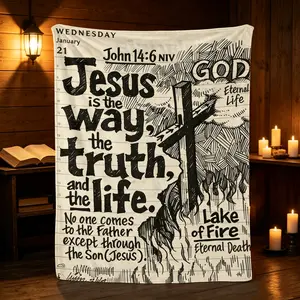 John 14:6 Bible Verse Fleece Blanket Jesus Is The Way Truth Life Vintage Notebook Cross Sketch Print Throw Ultra Soft Warm Flannel Bedding Christian Religious Faith Gift