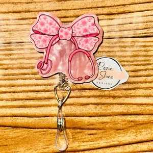 Stethoscope Bow Light Pink Badge Reel