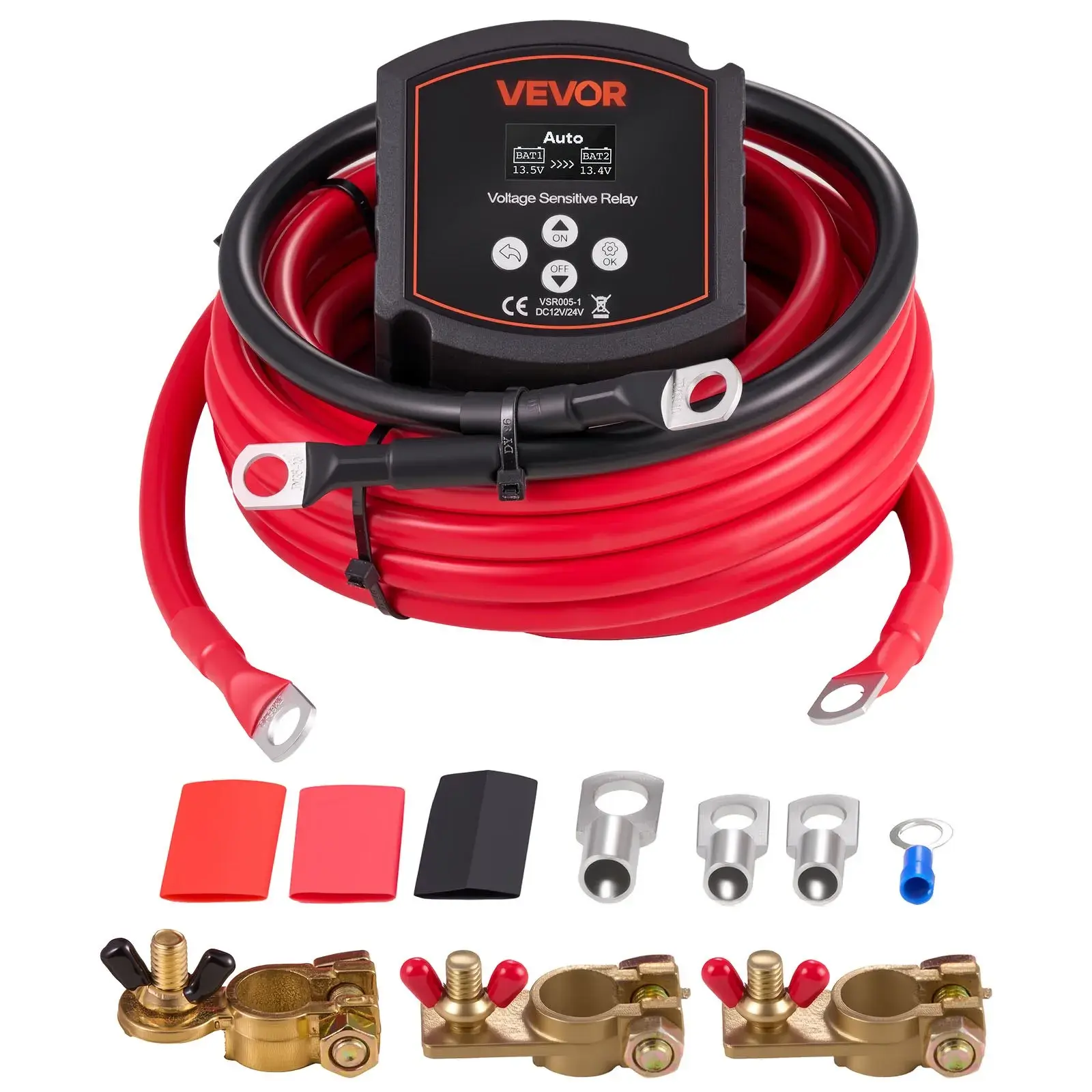 【Summerfinds】VEVOR 12V 300A Dual Battery Isolator 1 Kit, Manual & Automatic VSR Relay with LCD Voltmeter, Dual Voltage Display, Intelligent Delay Function, Dustproof Shockproof Overvoltage Protection, for Truck Automotive Batteries, Vehicle