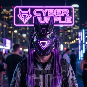 Cyberpunk LED Techwear Accessory with Gradient Braided Hair, Bunny Ears & Glowing Lights, DIY Mask Making Supply for Rave Festivals & Date Nights (Adults & Teens)
