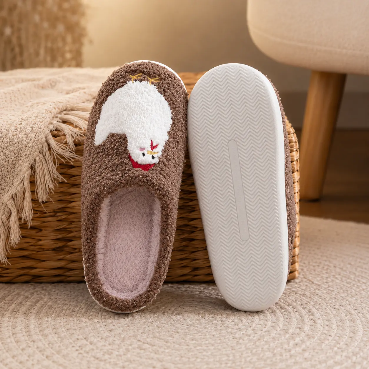 Women's Fuzzy Animal Slippers, Cute Chicken Pattern House Shoes, Warm Slip On Indoor Footwear for Home and Winter